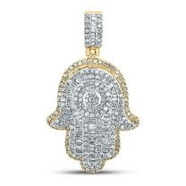 10kt Yellow Gold Mens Baguette Diamond Hamsa Charm Pendant 1 Cttw
