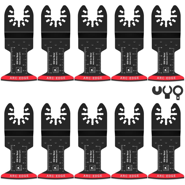 10PCS Bi-Metal Oscillating Saw Blades 44mm Arc Edge Multitool Cutting Blade Kit Multifunctional Oscillating Multitool Blade with 3 Spacer Adapters for Metal Wood Precise Cutting