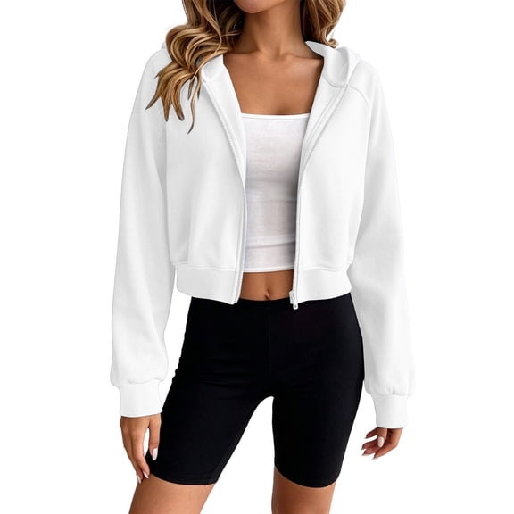 Women's Cropped Zip up Hoodie with Pockets Ruched Waist Crop Sweatshirt Jacket Fall Raglan Hooded Sweatshirts