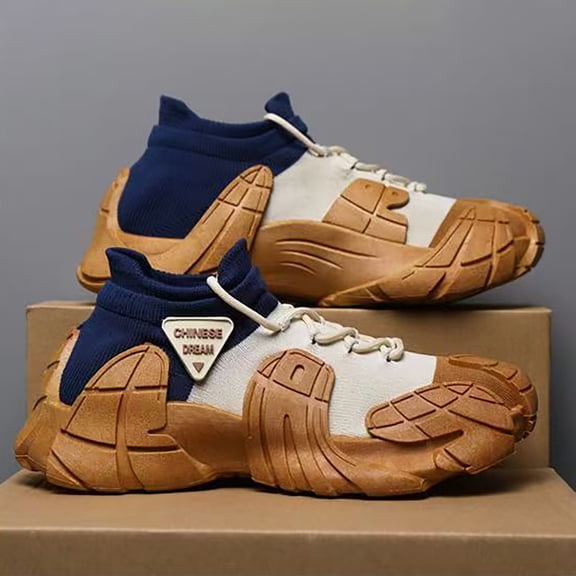 XIMIN Men's High Top Lace Up Platform Running Shoes Breathable Fabric Lightweight Slip On Stylish Walking Shoes Outdoor Workout Shoes Fashion Sneakers