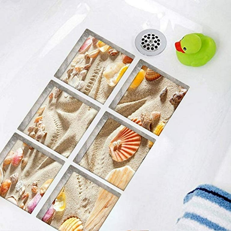 Bath Treads Stickers Beach Pattern Square 3d Adhesive Anti Slip