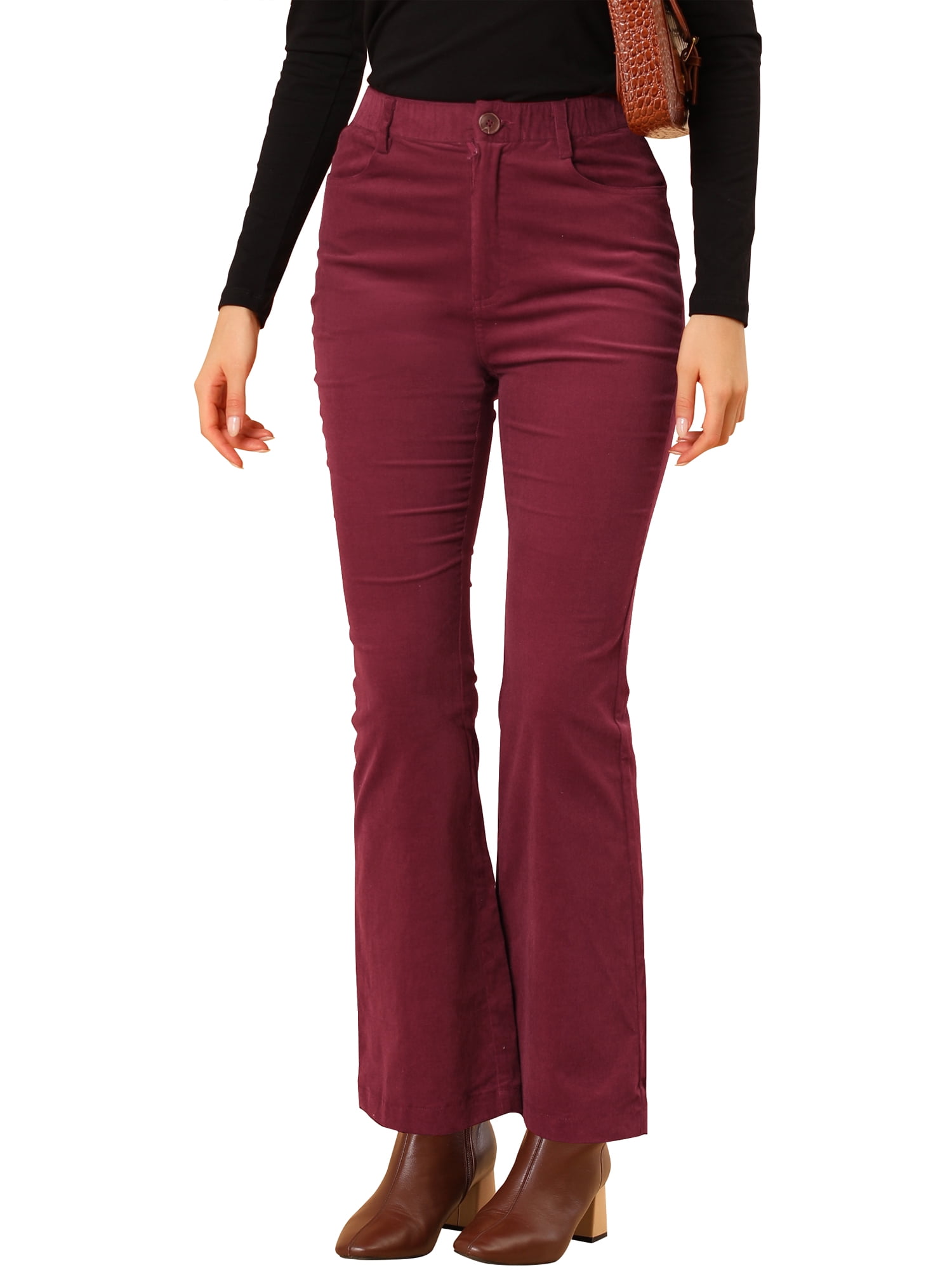 Lady High Waist Bell-Bottoms Casual Pants Vintage Women Corduroy Flared Trousers 