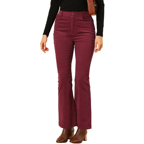INSPIRE CHIC Women's Vintage Corduroy Flare Pants Elastic High Waist Stretchy Bell Bottom Trousers
