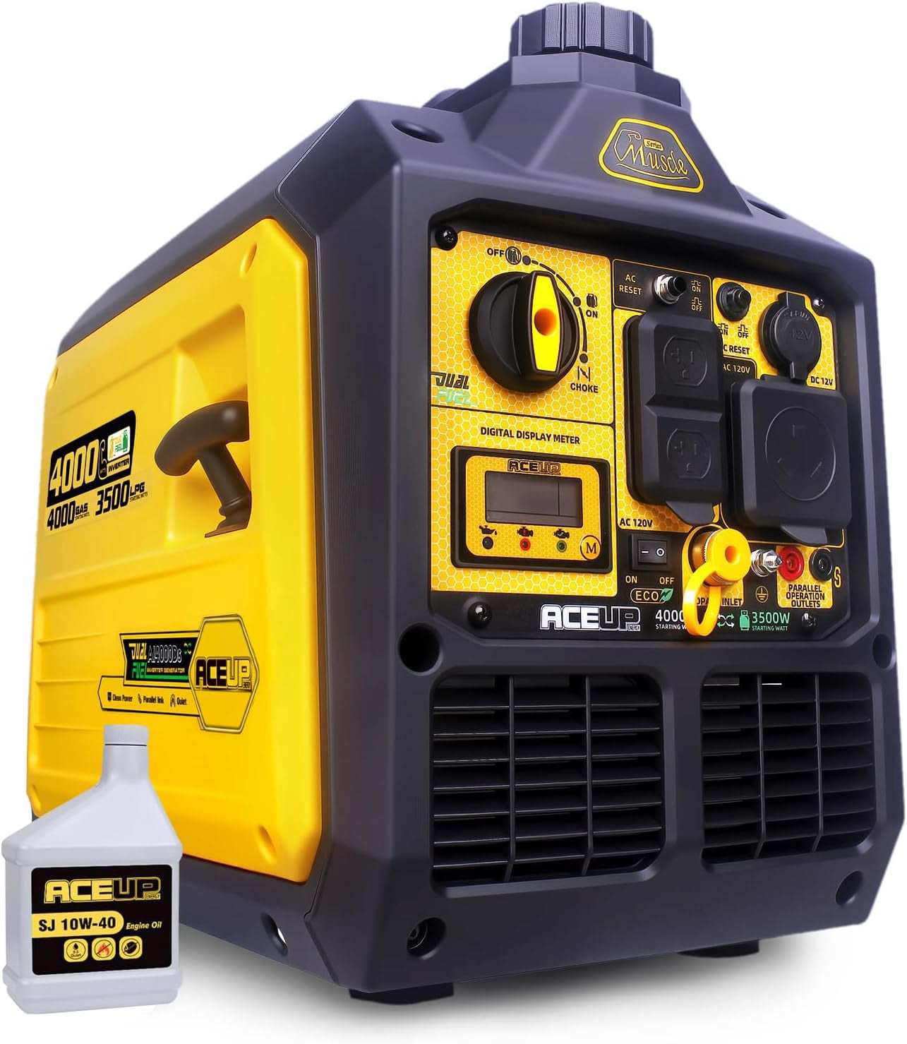 Aceup Energy 4000 Watt Dual Fuel Inverter Generator, Portable Quiet, RV-Ready, EPA Compliant