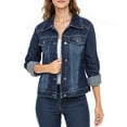 thumbnail image 4 of JuicyTrendz Women’s Classic Denim Jacket Dark Blue XL – Button-Down, Long Sleeve, Stylish Outerwear Stretch Jean Jacket, 4 of 6