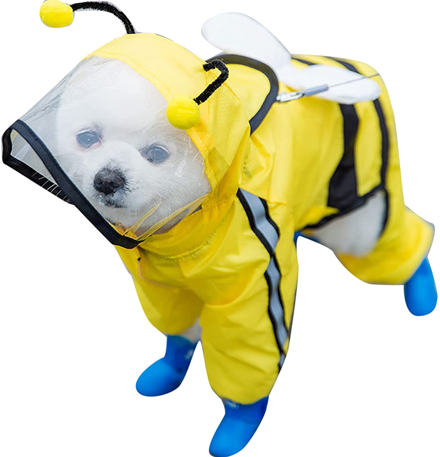 ChezAbby Dog Raincoat Bee Transparent Hooded Poncho Rain Waterproof