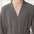 thumbnail image 6 of aohooy Men's Waffle Robe Big and Tall 3/4 Sleeve Kimono Robe Casual V Neck Loungewear Sleepwear Bathrobe with Belt and Pockets for Spa Resort Home Gray,M, 6 of 6
