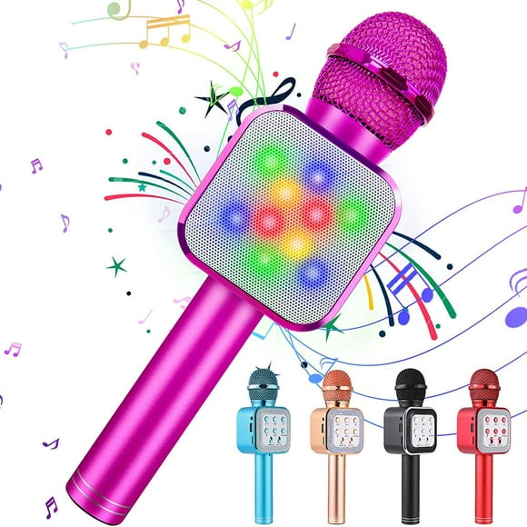 Bluetooth Karaoke Microphone for Kids Wireless 5 in 1 Karaoke Microphone with LED Lights Portable Microphone for Kids Age 3-12 Best Gifts Birthday for Teens Girl Boys(Pink)