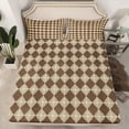 thumbnail image 2 of Homewish Brown Rhombus Checkered Queen Sheet Sets,Retro Boho Geometric Flat Sheet,Bohemian Plaid Print Queen Fitted Sheet For Girls Teens,Breathable Home Decor,4 Pieces, 2 of 7