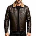 thumbnail image 5 of Hulanddfd Mens Jacket Shearling Collar Faux Leather Coat, Snap Button Outerwear with Flap Pockets, Winter Wear, 5 of 5