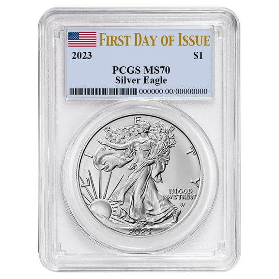 2023 $1 American Silver Eagle PCGS MS70 FDOI Flag Label