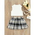 thumbnail image 4 of Faithtur Toddler Girl Fashion Outfits Set, Solid Color Ribbed Sleeveless Tank Tops + Elastic Waist Contrast Color Plaid Pleated Skirt, 4 of 9