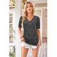 thumbnail image 3 of Arach&Cloz Women's V-Neck Short Sleeve Special Rib Knitted Pattern Casual Tops Sweater Spring Summer 2025, 3 of 5