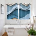 thumbnail image 3 of Blue Beige Ombre Kitchen Curtains Short 54 Inch Length, Geometric Moire Abstract Modern Grommet Top Bedroom Living Room Curtains, Light Filtering Cafe Curtain Drapes 2 Panels Set 84''x54'', 3 of 9