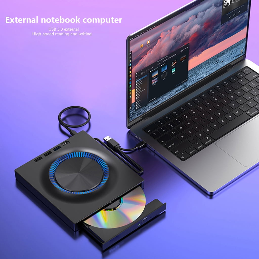 MultiFunctional External Dvds Drive Featuring USB3.0 Type C Port Builts In Cable