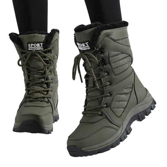 Hiking Boots for Women with Fleece Lined Cold Weather Winter Warm Mid Calf Snow Boots Non Slip Lace up Trekking Skiing Short Booties