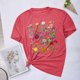 thumbnail image 5 of Blusas de Verano de las Mujeres Flor Impresa Cuello Redondo Manga Corta Superior, Verano Superior de las Mujeres, 5 of 7