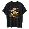 thumbnail image 6 of Spring Tops for Women 2025 LEBONYARD Womens Summer Clearance Clothes $5.00,Women's Fashion Summer Round Neck Drop Sleeves Leisure Short Sleeve Flower Printing Tops Black M, 6 of 7
