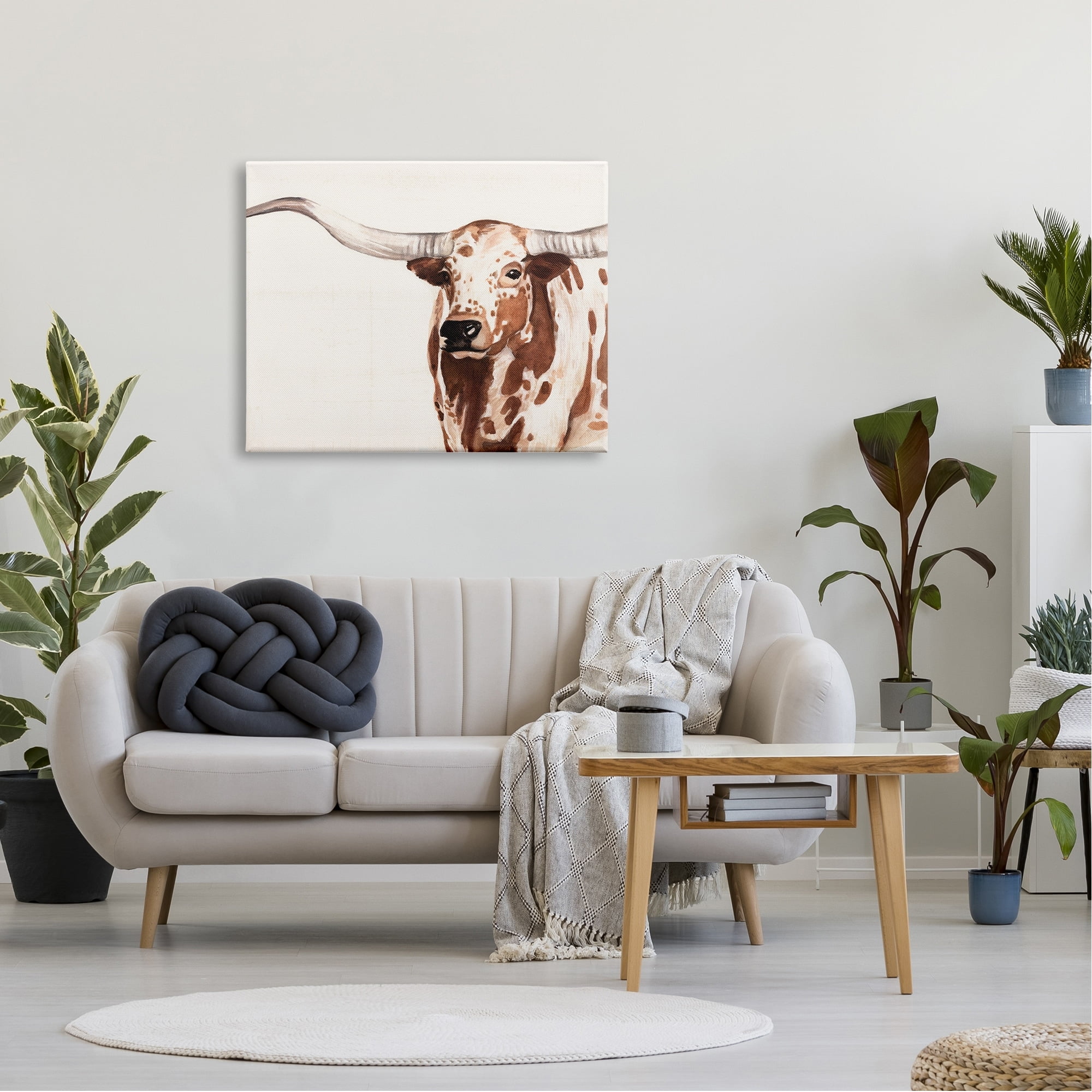 Stupell Industries Spotted Longhorn Cattle Smiling Brown Country Cow Canvas Wall Art, 40 x 30, Design by Annie Warren