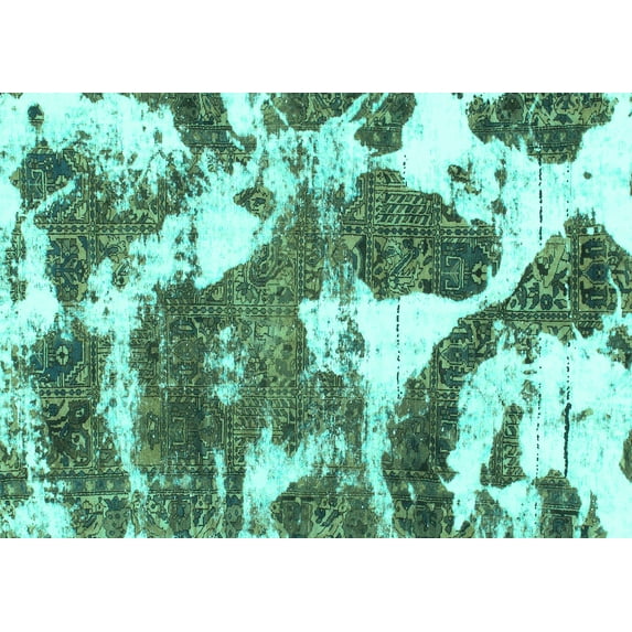 Ahgly Company Machine Washable Indoor Rectangle Abstract Turquoise Blue Modern Area Rugs, 5' x 8'