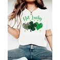 thumbnail image 1 of Casual Women'S Summer Short Sleeve Crew Neck T-Shirt, Polyester, Slight Stretch, Knit Fabric, 180g/m², with Four-Leaf Clover Print for Women, 1 of 6