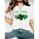 thumbnail image 1 of Casual Women'S Summer Short Sleeve Crew Neck T-Shirt, Polyester, Slight Stretch, Knit Fabric, 180g/m², with Four-Leaf Clover Print for Women, 1 of 6