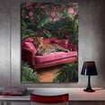 thumbnail image 3 of Mudket Framed Ready to Hang Tropical Jungle Leopard Canvas Wall Art, Pink Floral Cheetah Print Room Decor, Animal Wall Art for Living Room Bedroom Bathroom Bohemian Home Decor - 18"L x 12"W, 3 of 10