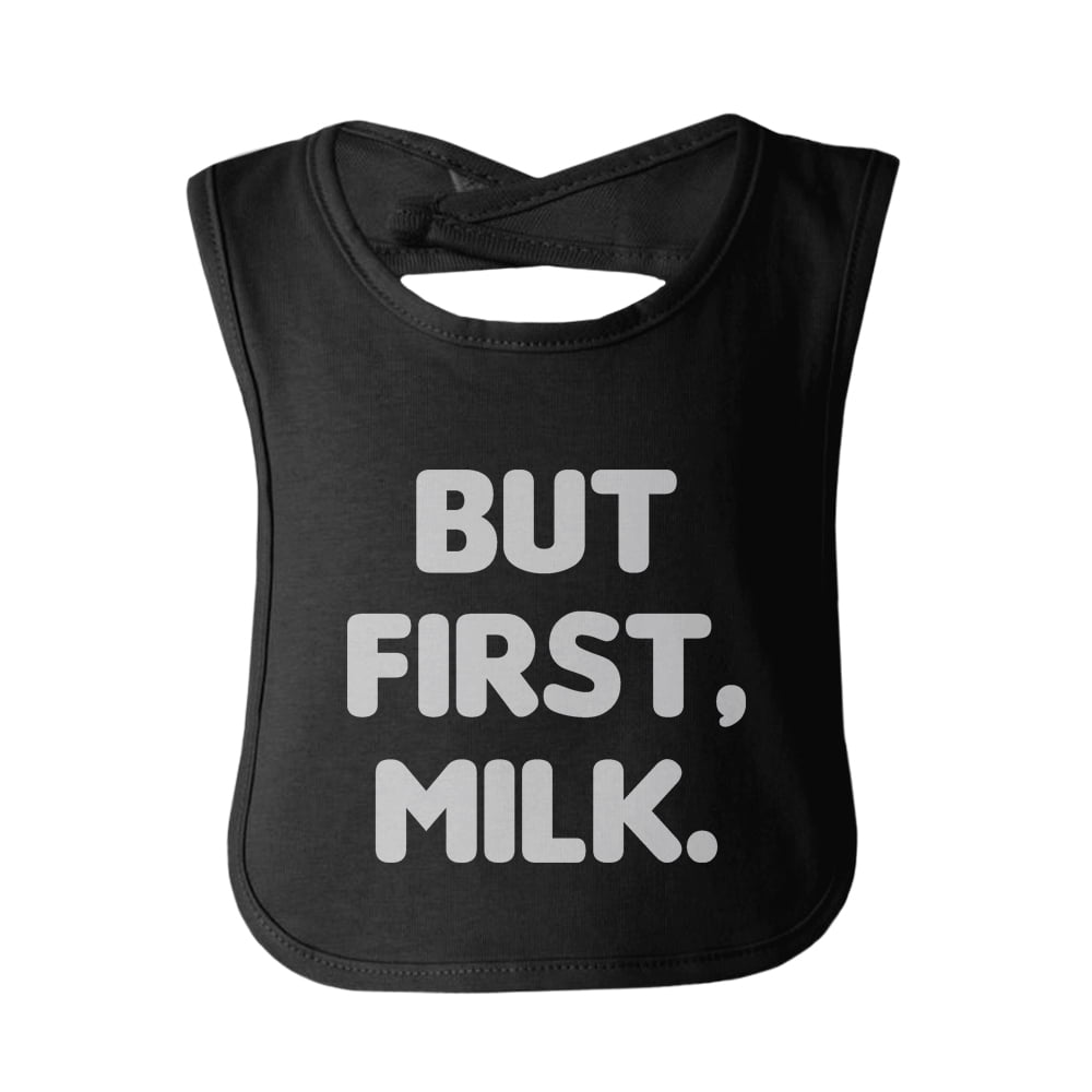 But First Milk Cute baby Bibs Funny Infant Snap On Bib Great Baby Shower Gift 