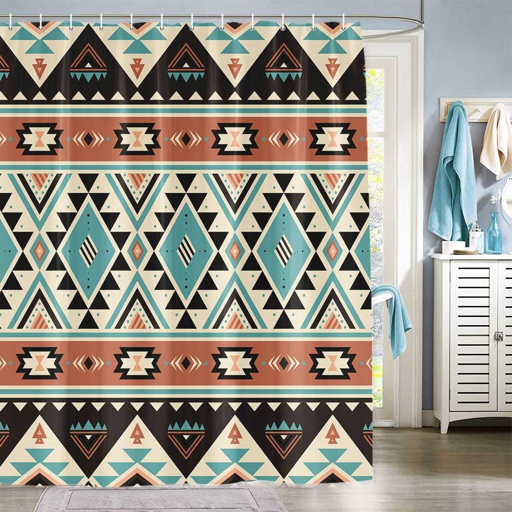 Southwestern Tribal Aztec Shower Curtain for Bathroom, American Native