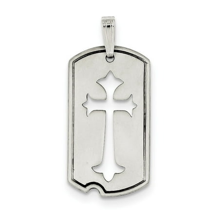 Cut Out Cross - 925 Sterling Silver Satin Antiqued Dog Tag with Cut Out Cross Pendant (38mm x 16mm)