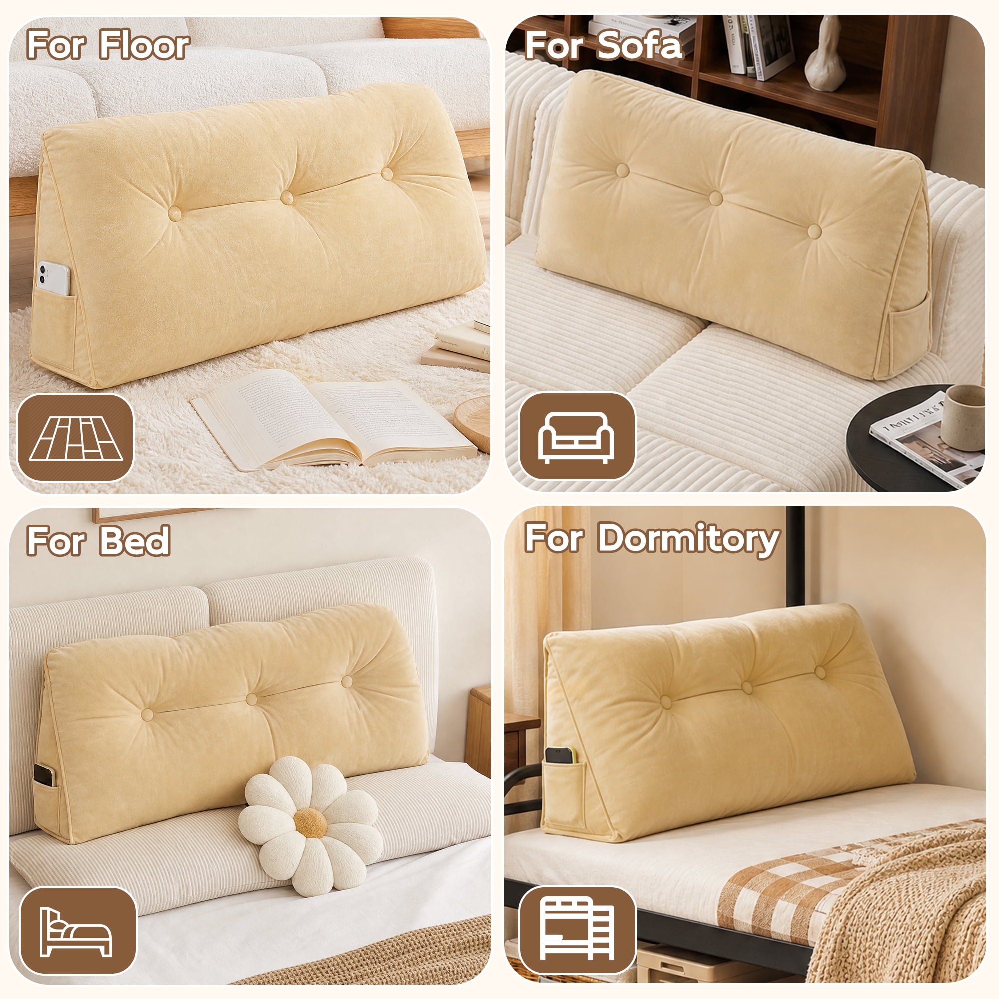 YEERSWAG® Headboard Pillow for Bed, Backrest Pillow for Sitting Up, Reading Pillow with Button Tufted Design, Bed Support Cushion for Bedroom, Twin 40 x 21 x 8 Inches, Beige