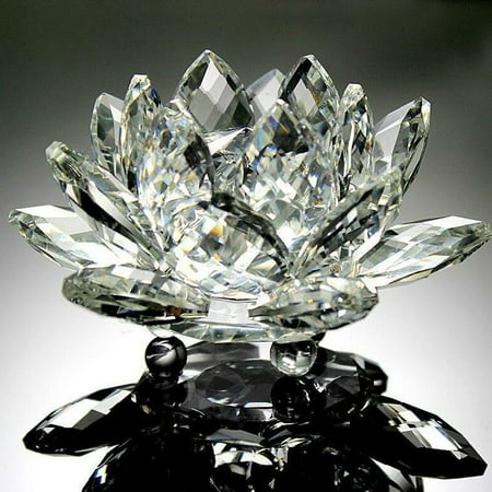 - Lotus Crystal Glass Figure Paperweight Ornament Feng Shui Decor Collection