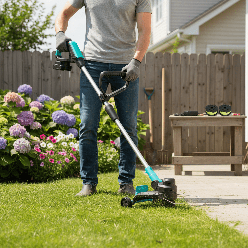 Garvee 20V Cordless String Trimmer 12" Cutting Swath 2-in-1 Electric Weed Wacker & Lawn Edger with 2 Batteries Fast Charger & Auto-Feed