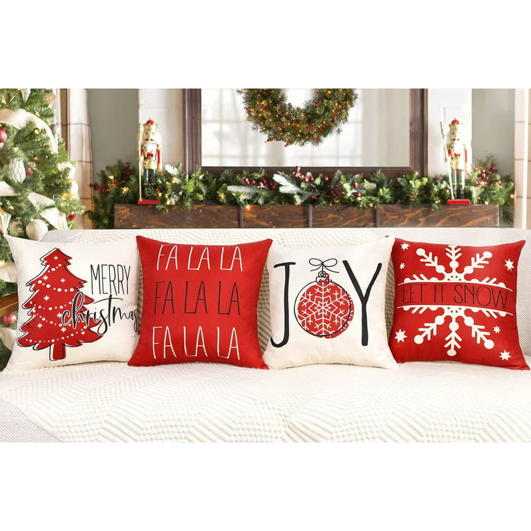 Cirzone Christmas Throw Pillow Covers Christmas Outdoor Pillow Covers Cotton Linen Christmas Pillow Covers 18x18 Christmas Decorations Set of 4 for