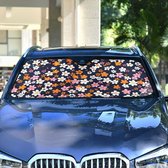 Small Flowers Automotive Front Car Windshield Sun Shade Reflector Foldable for Front Fit for Cars Truck SUVs