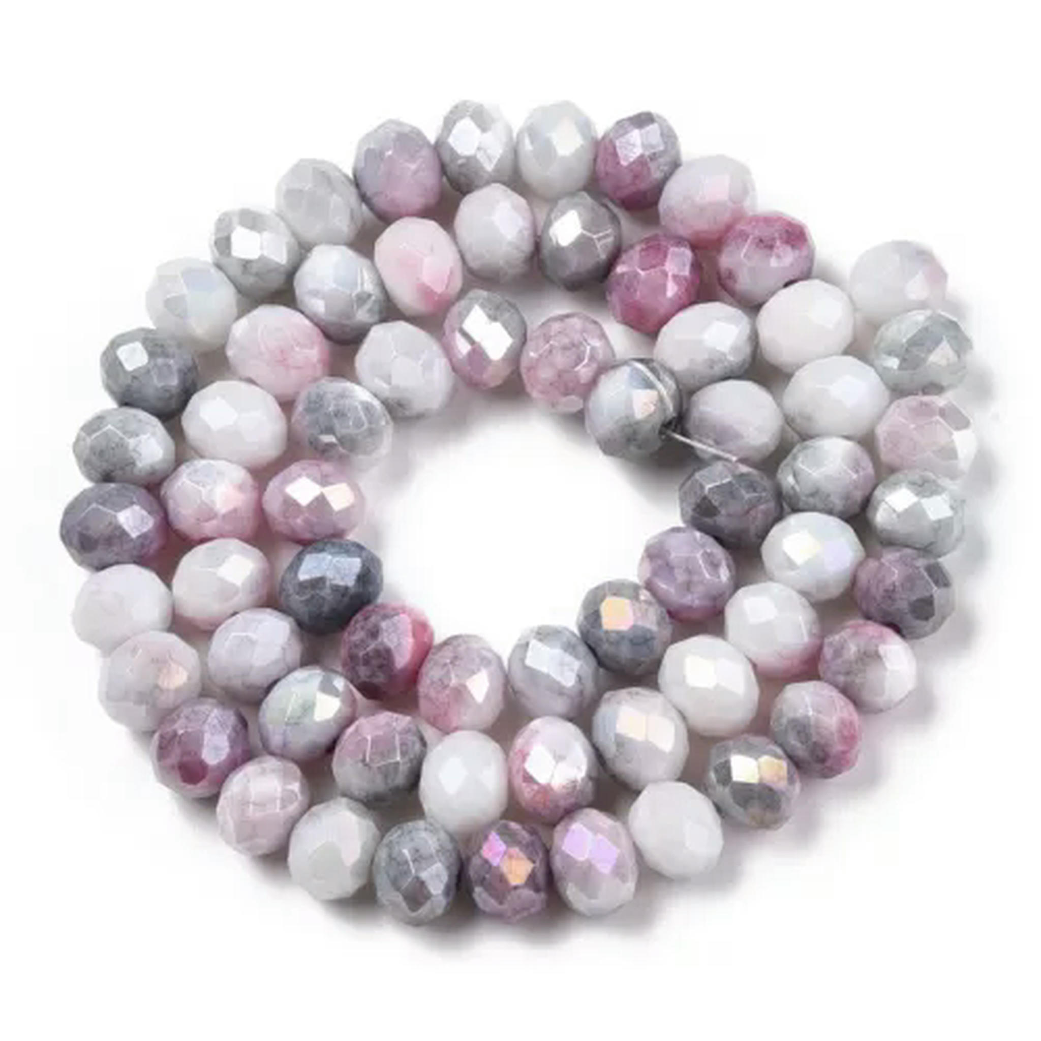 EOEMY 10Strand Abacus Faceted Electroplated Ab Color Glass Beads Strands 8~8.5X6~6.5mm-Medium Orchid