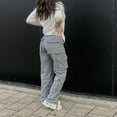 thumbnail image 3 of High Waisted Cargo Pants for Women Baggy Y2k Straight Wide Leg Pants with Pockets Streetwear, 3 of 5