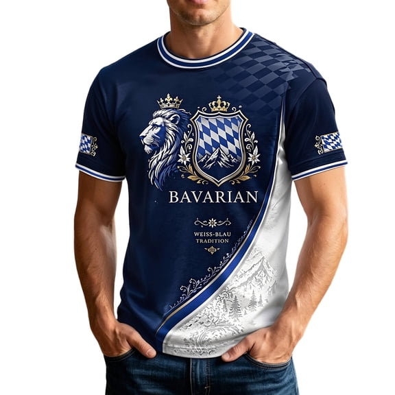 Oktoberfest Bavarian Shirt Men Short Sleeved Festival Themed Print Crew Neck T Shirt Tops