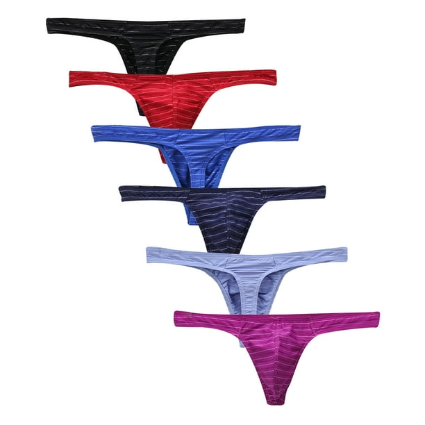 jovati Mens Thong Underwear Sexy Mens Underwear Low Waist Fashion Color  Stripes Comfortable Thong 6PC 