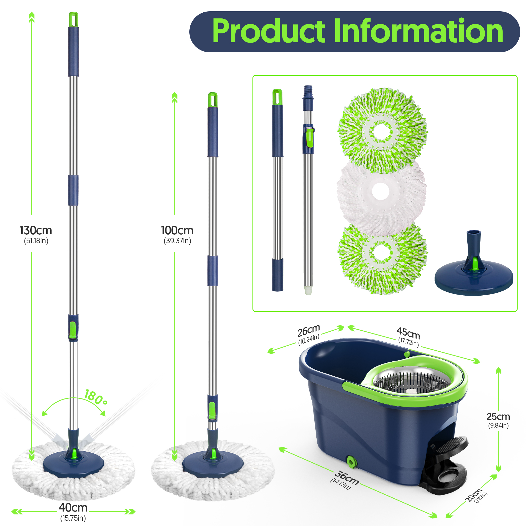 Sugarday Spin Mop and Bucket System With Wringer, Green photo 7