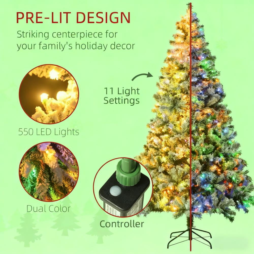 7.5ft Prelit Snow Flocked Christmas Tree with 550 LED Lights 1149 Tips Auto-Open Branches Indoor Decor