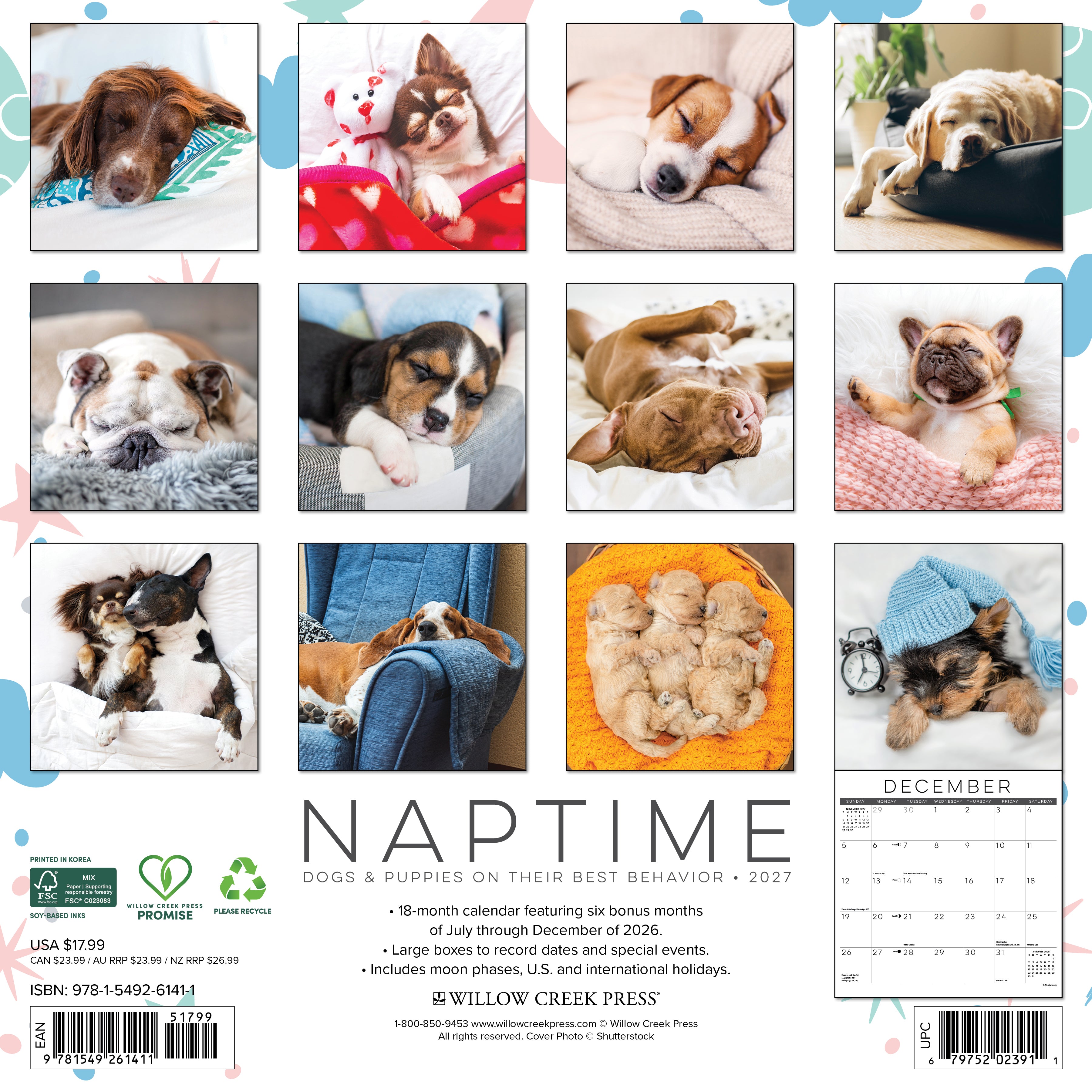 Willow Creek Press, Naptime: Dogs & Puppies on their Best Behavior 2027 Wall Calendar