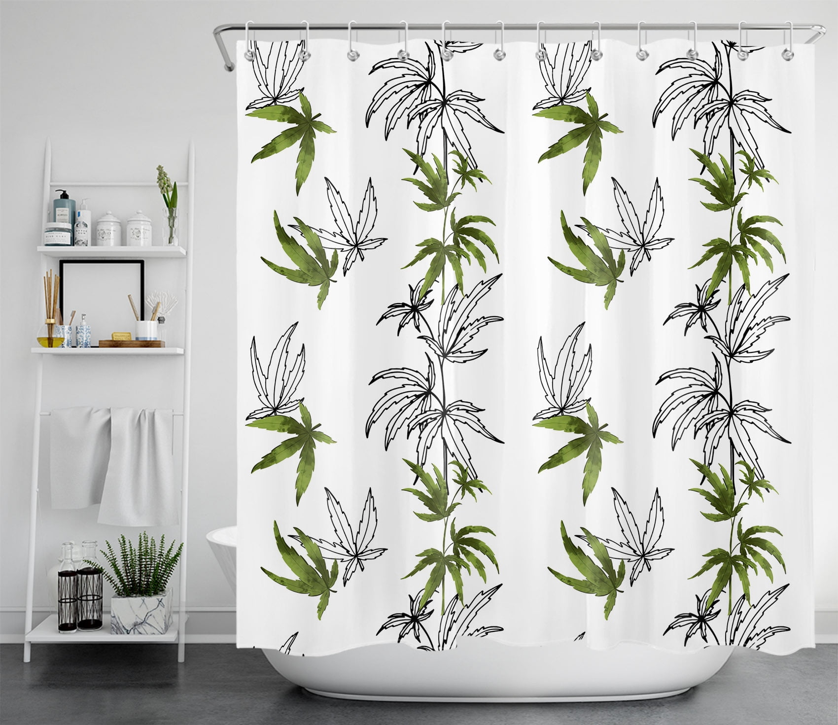 HVEST Tropical Leaf Shower Curtain Green Plant Leaves Shower Curtain