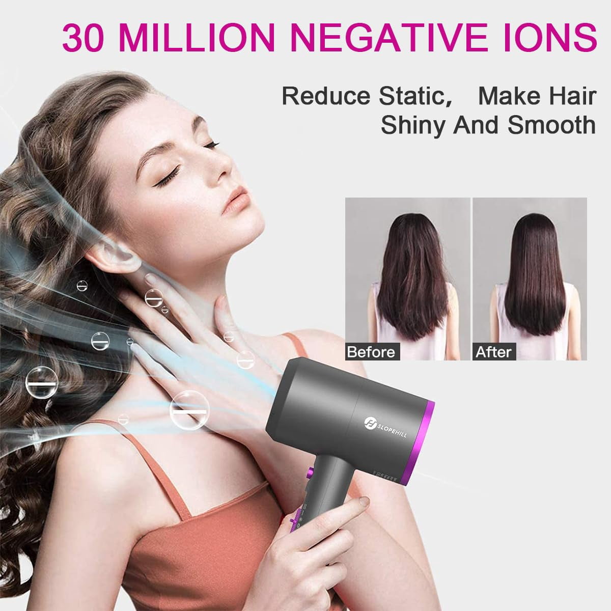 Professional Ionic Hair Dryer, Powerful 1800W Fast Drying Low Noise Blow Dryer with 2 Concentrator Nozzle 1 Diffuser Attachments for Home Salon Travel