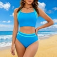 thumbnail image 2 of Ecqkame Womens Bikini Sets Two Piece Push-Up Beach Swimsuits Solid Color Adjustable Straps Fashion Bathing Suits Sky Blue S, 2 of 9