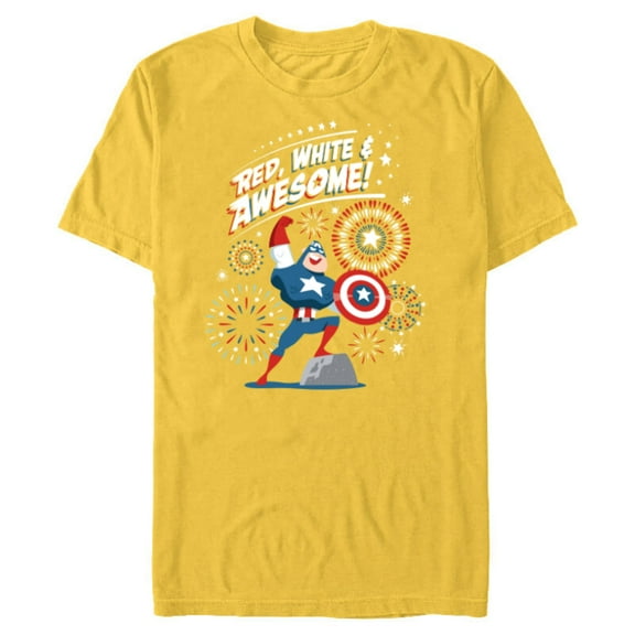 Marvel Captain America Red, White & Awesome 4th of July - Short Sleeve Blended T-Shirt for Adults - Customized-Yellow