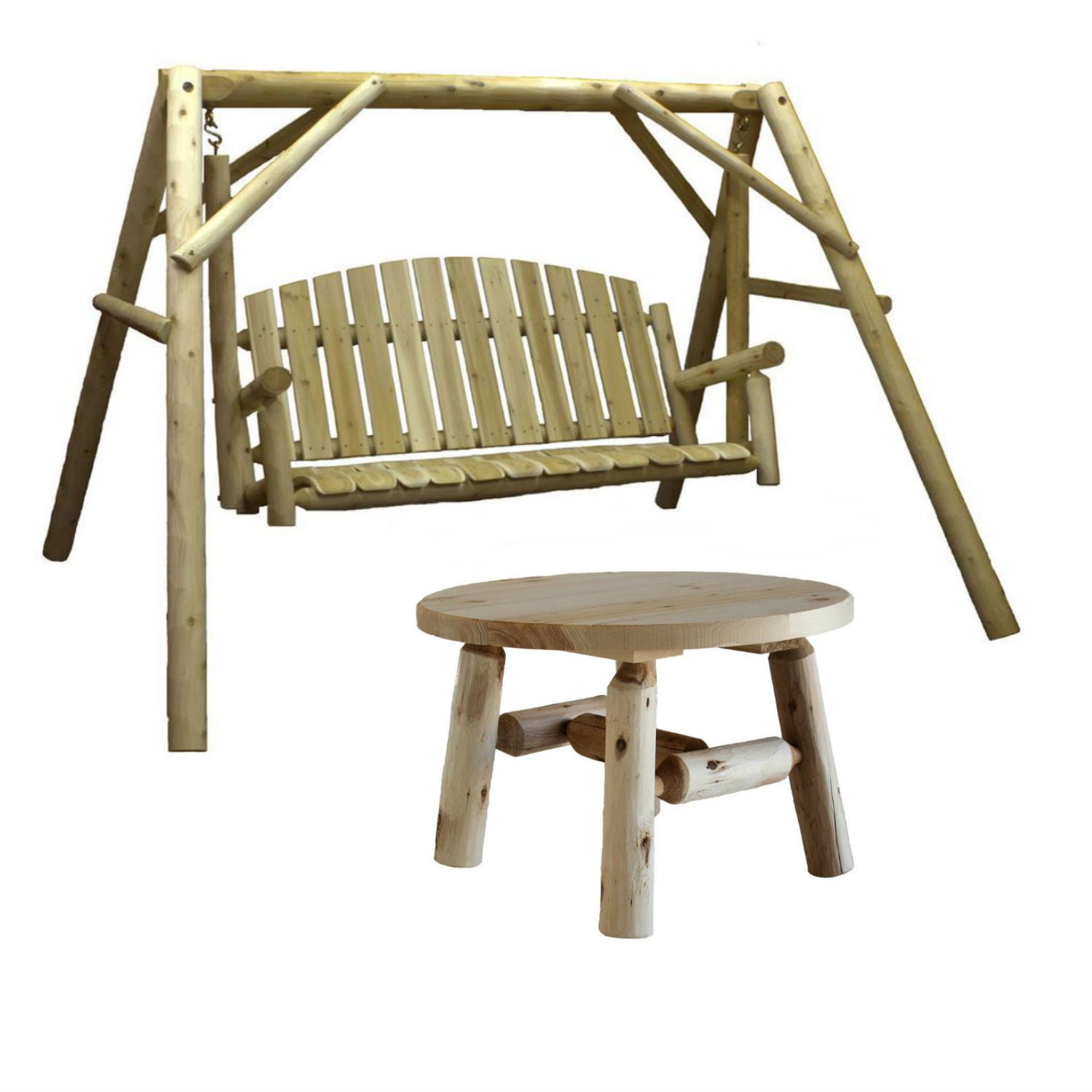 Lakeland Mills Country Cedar Outdoor Porch Swing and Stand Set with