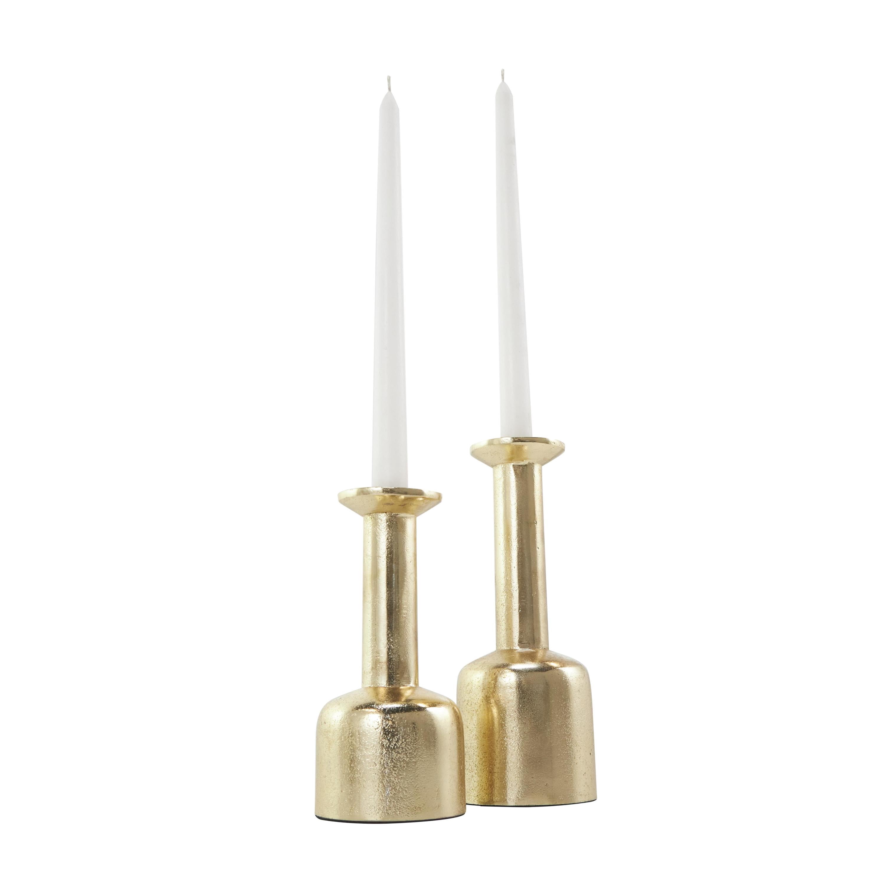 DecMode 2 Candle Gold Aluminum Metal Candle Holder with Rounded Bases, Set of 2