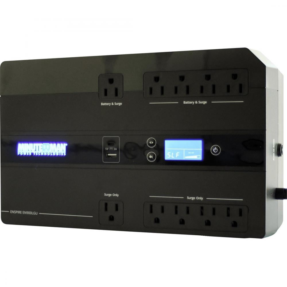 Minuteman Enspire-G EN900LGU 900VA Compact/Desktop/Floor/Wall Mountable UPS - Compact/Desktop/Floor/Wall Mountable - 3 Minute Stand-by - 120 V AC Input - 120 V AC Output - Stepped Sine Wave - USB -...