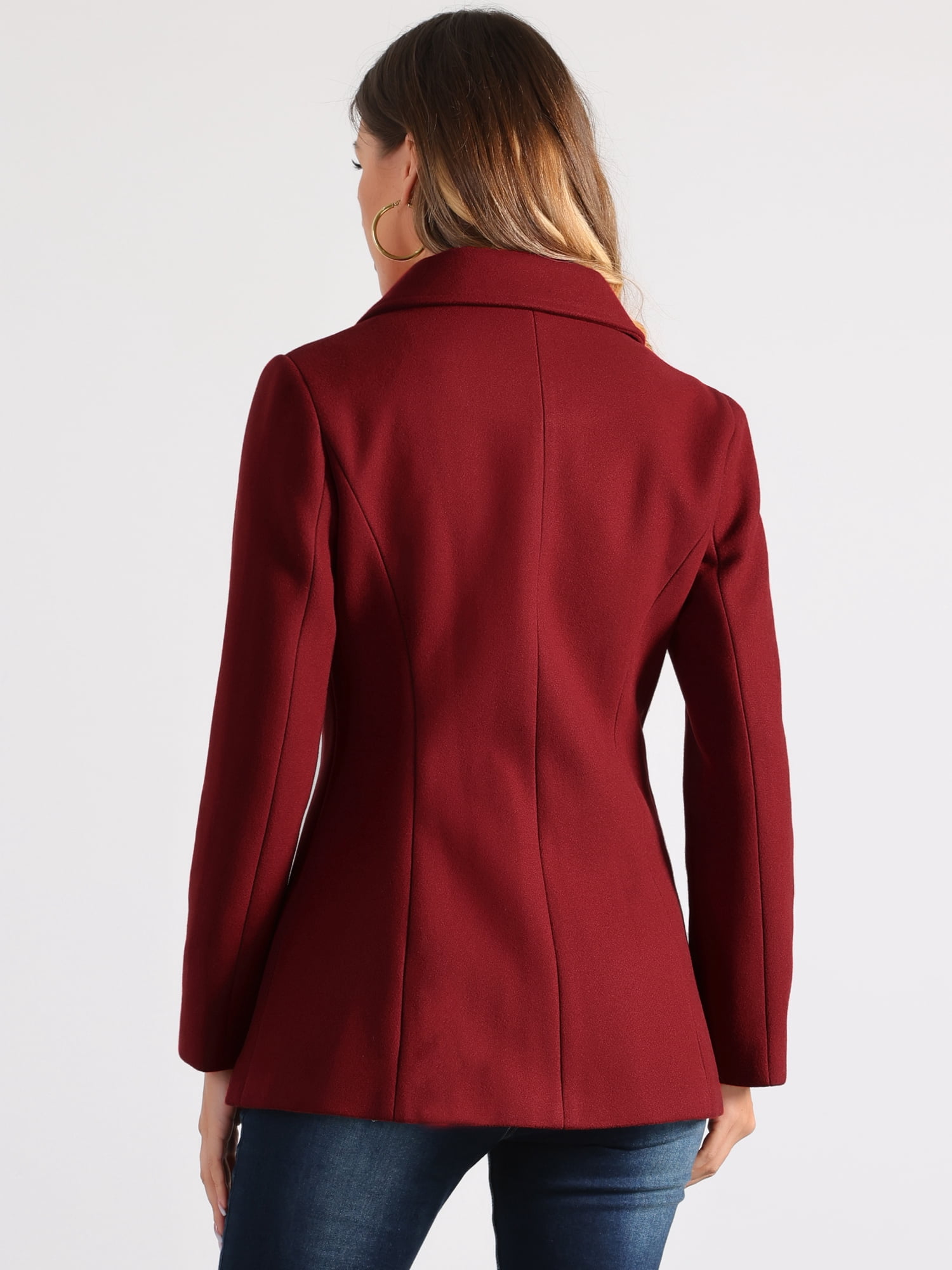 DARING DIVA Women's Peter Pan Collar Single Breasted Solid Overcoats Coat Red L